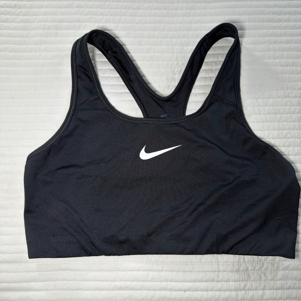 Nike Sports Bra Womens XL Black Excellent Racerback Swoosh Logo Activewear